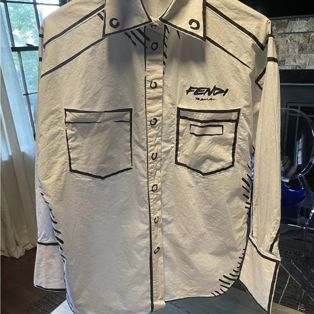 Fendi White and Black Graphic Shirt